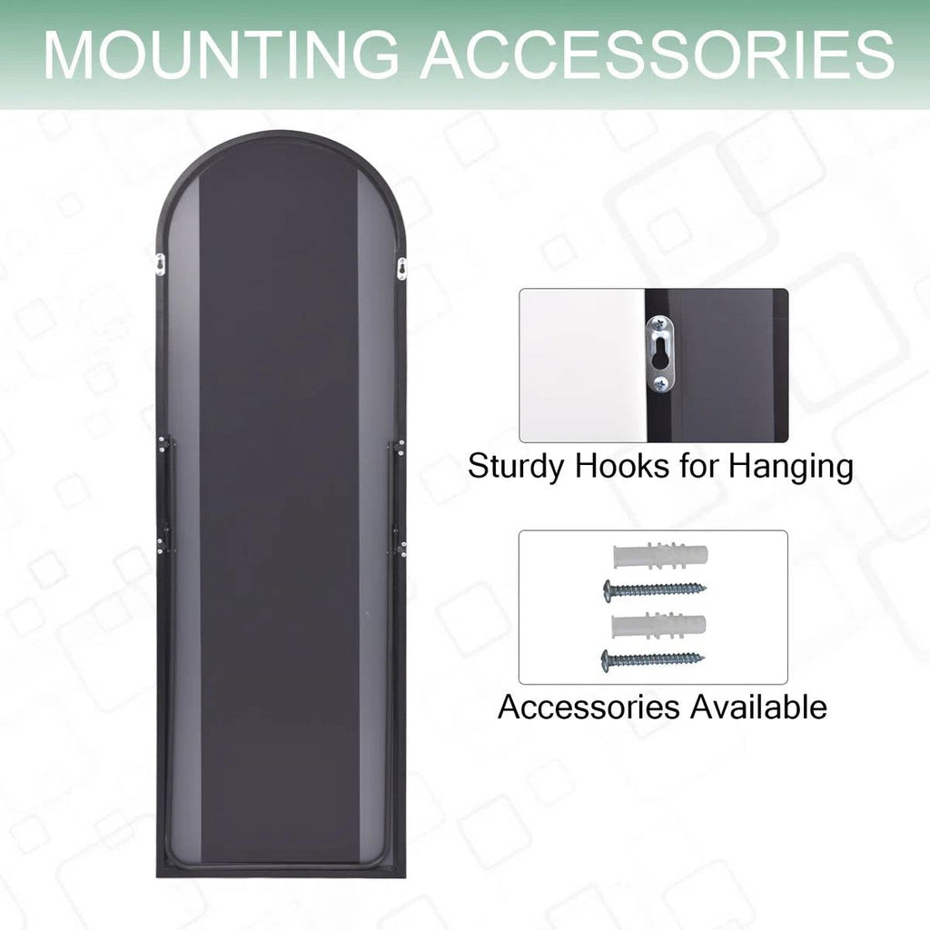 Black 64-inch Full Length Arched Floor Mirror with Stand and Wall Hanging Screws
