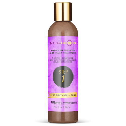 Step 1: Moroccan Rhassoul 5-in-1 Clay Treatment (For Tight Curls)