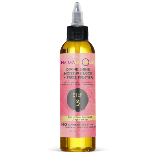 Step 3: Divine Shine Moisture Lock & Frizz Fighter (For Loose Curls)